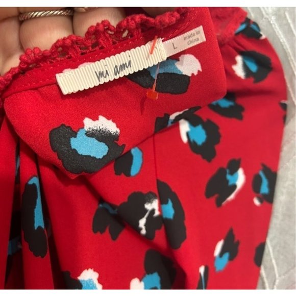 Red blouse wrap top tunic tee cheetah print - Picture 4 of 8